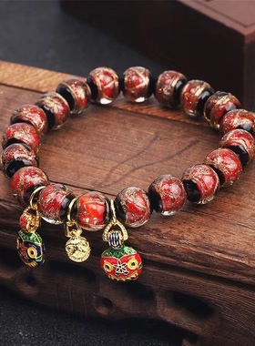 北京雍古法香灰琉璃手串五色十全十美多宝吞金兽同款本命龙年手链