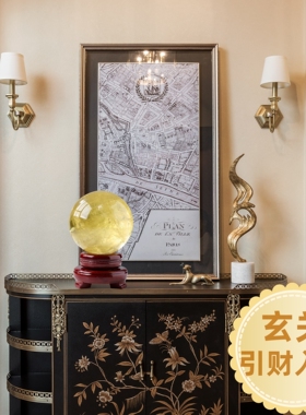 天然黄水晶球摆件水晶原石能量球家居办公开业装饰招财摆件送底座
