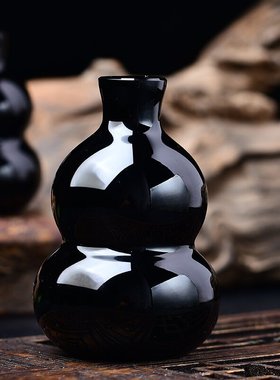 天然黑曜石福禄葫芦摆件轻奢高档乔迁新居礼品工艺品客厅玄关