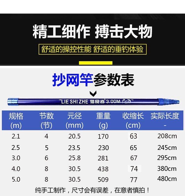 短节碳素抄网竿裸杆便携捕鱼钓鱼抄网杆网兜套装大物超硬伸缩杆-图1