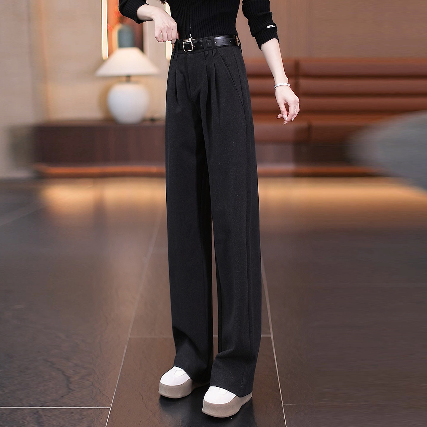 毛呢窄版阔腿裤女秋冬2025新款高腰垂感休闲西装裤宽松显瘦直筒裤,淘宝优惠券,粉丝福利购,淘宝优惠卷