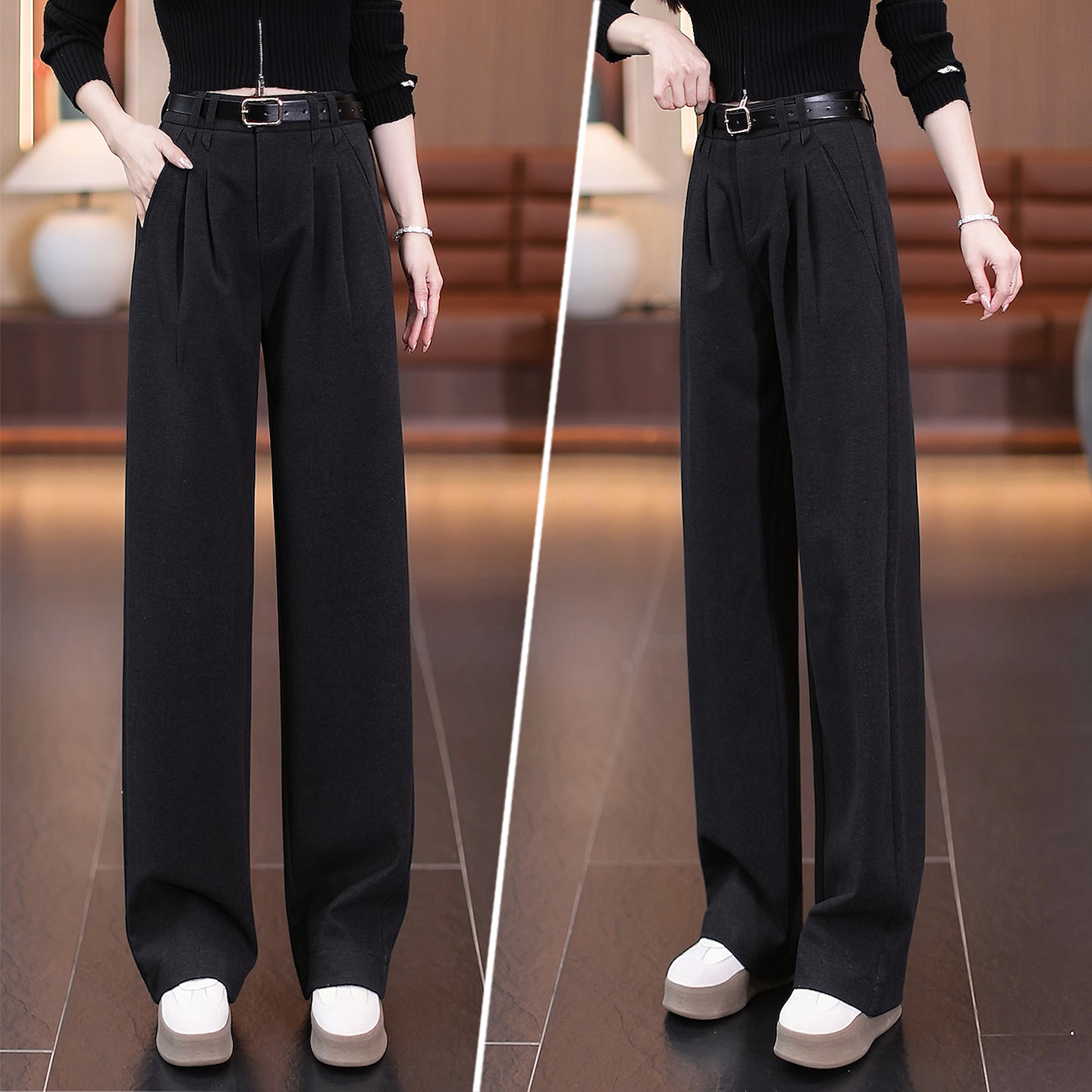 毛呢窄版阔腿裤女秋冬2025新款高腰垂感休闲西装裤宽松显瘦直筒裤,淘宝优惠券,粉丝福利购,淘宝优惠卷