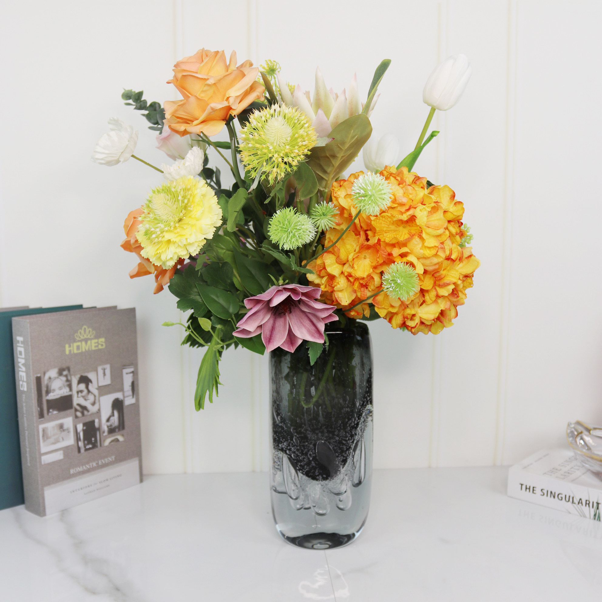 轻奢仿真花束假花保湿玫瑰绢花花艺装饰家居摆件客厅卧室台面花瓶