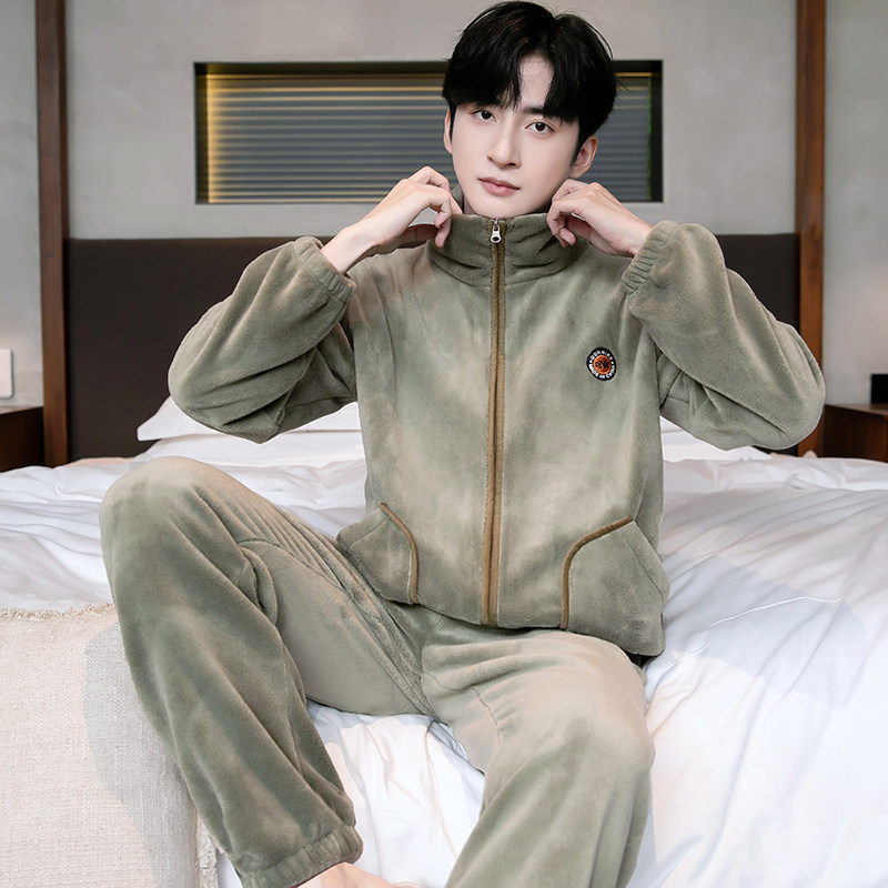 加厚加绒珊瑚绒男款长袖保暖睡衣套装2025年新款法兰绒男士家居服,淘宝优惠券,粉丝福利购,淘宝优惠卷