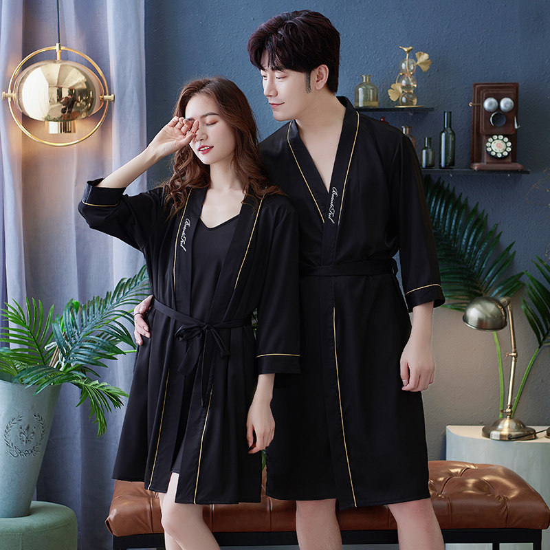 夏季情侣丝绸长袖丝质2023年睡袍 顿尼科睡衣/家居服套装