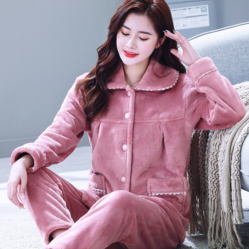 中老年秋冬长袖保暖加厚珊瑚绒女士睡衣套装简约保暖法兰绒家居服,淘宝优惠券,粉丝福利购,淘宝优惠卷