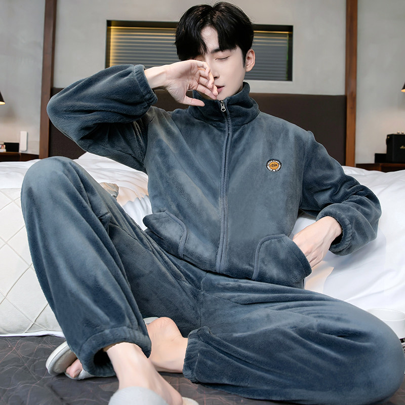 加厚加绒珊瑚绒男款长袖保暖睡衣套装2025年新款法兰绒男士家居服,淘宝优惠券,粉丝福利购,淘宝优惠卷