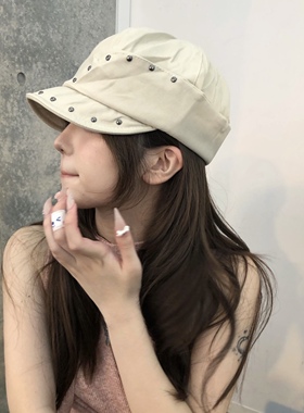 韩版复古铆钉小众不规则八角帽前进帽女春秋贝雷帽街头堆堆帽软檐