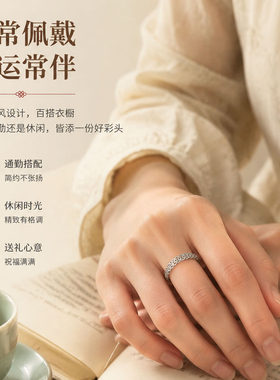 S925纯银铜钱开口戒指招财转运