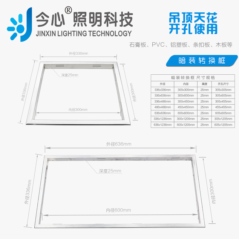 非集成吊顶led平板灯风暖浴霸转换框300 600明装普通450暗装30 60 - 图1