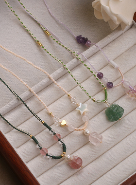 新中式天然水晶手工编绳吊坠项链