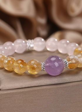 天然黄塔晶粉晶手链女轻奢