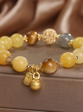 天然金发晶水晶月光石吞金兽手链