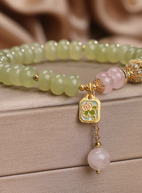 天然绿色碧玺算盘珠水晶手链