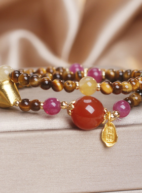 天然虎眼石双圈转运招财手串