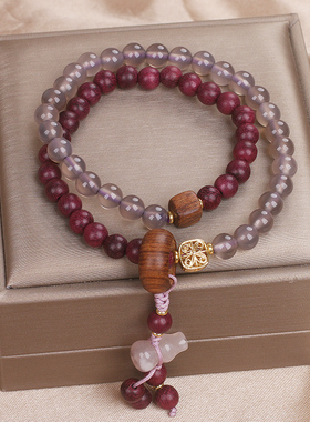 天然灰玛瑙拼紫苏木葫芦吊坠手链