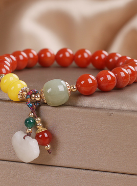 天然南红玛瑙手链蜜蜡和田玉手串