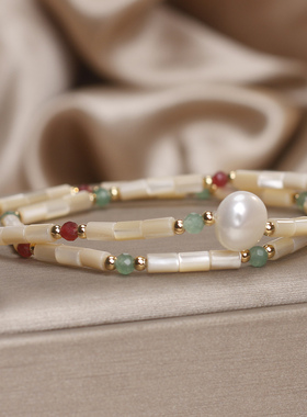 轻奢小众贝壳竹节珍珠双圈手链