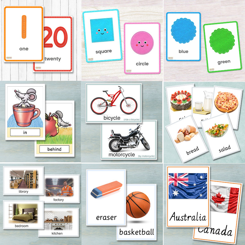 英语单词卡片幼儿英文单词闪卡英语启蒙教具18分类500+张过塑卡片_虎窝淘