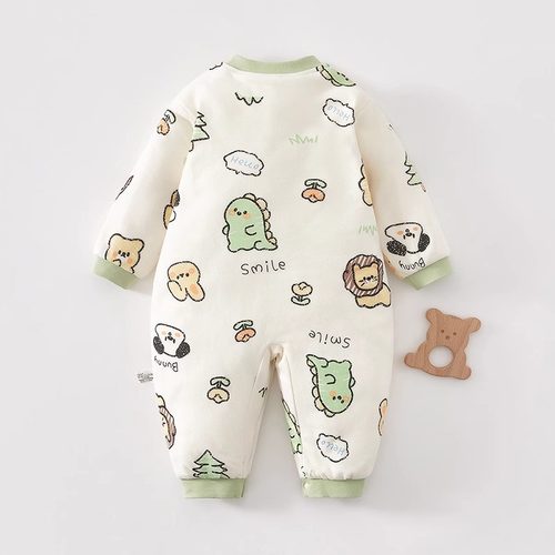 新生婴儿夹棉保暖连体衣婴幼儿加厚60克薄棉秋冬装哈衣宝宝爬服 - 图2