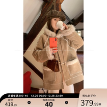 Lune even hat fur integrated thick coat female winter design sensation Leisure 100 lap temperament thickened suede jacket