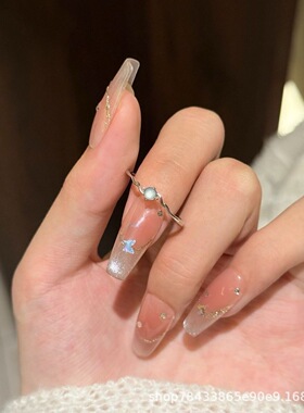 珍珠波浪开口可调轻奢女士戒指