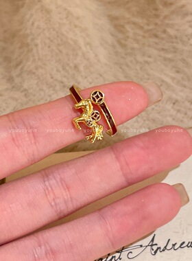 本命年金色小马开口食指戒女款
