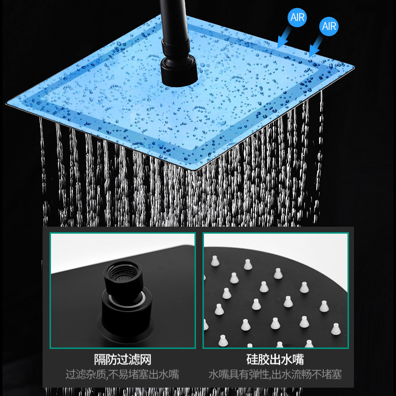 黑色增压大花洒顶喷莲蓬头通用淋雨喷头浴室冲凉淋浴霸不锈钢单头 - 图1