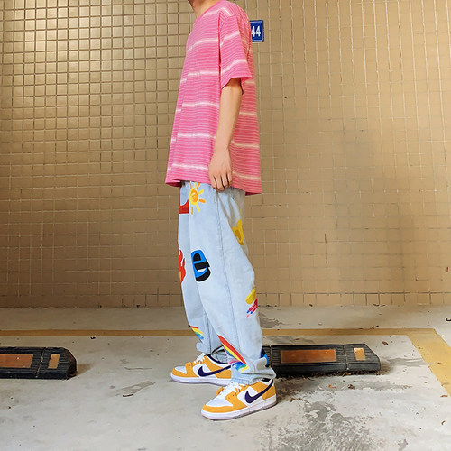 《断码清仓》传奇商行LEGEND满印宽松坠感彩虹宽松休闲男女字母牛 - 图0