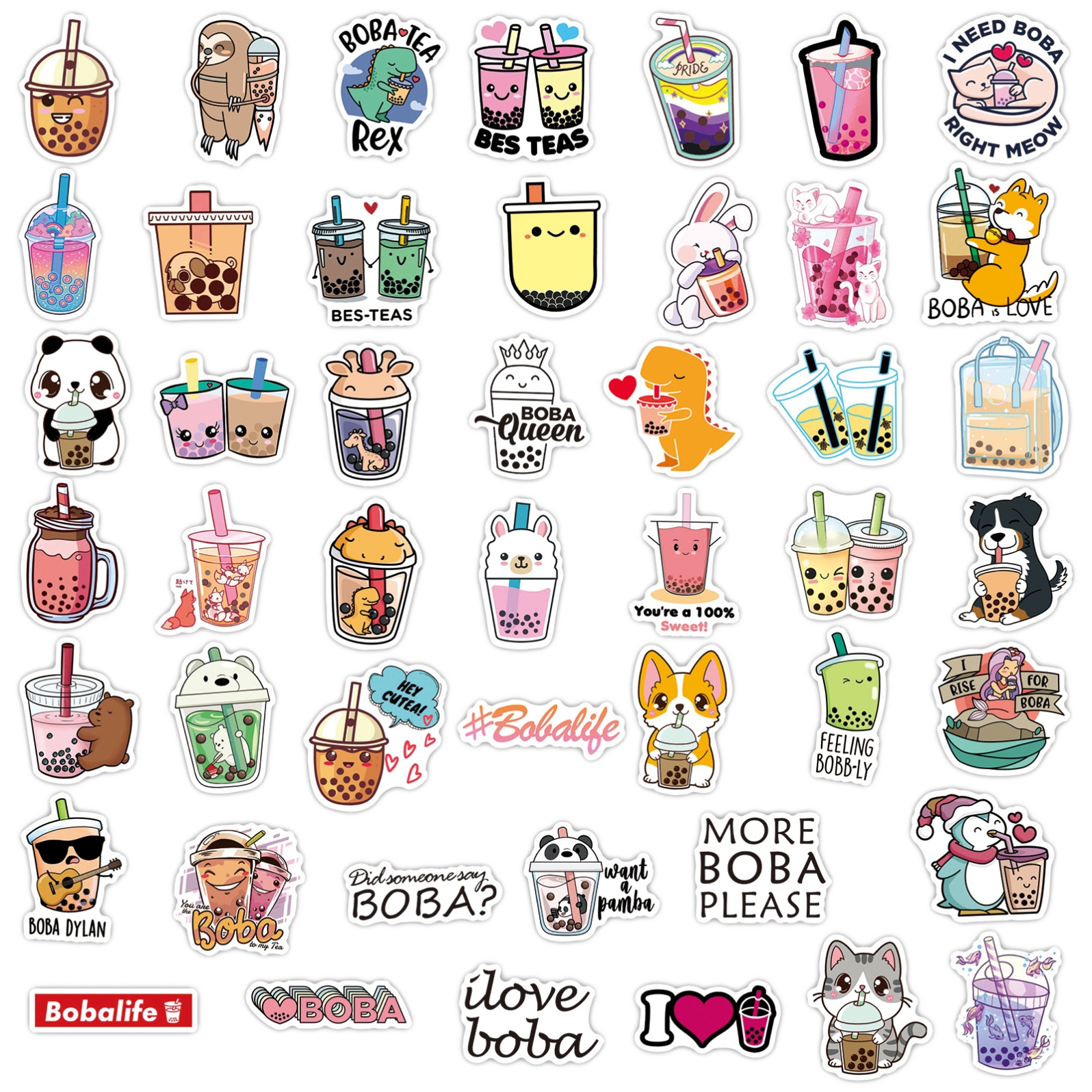 50pcs cute pearl milk tea graffiti stickers note guitar wa - 图0