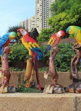 【精选】花园庭院布置仿真鹦鹉挂件假鸟动物模型树上装饰吊环树脂