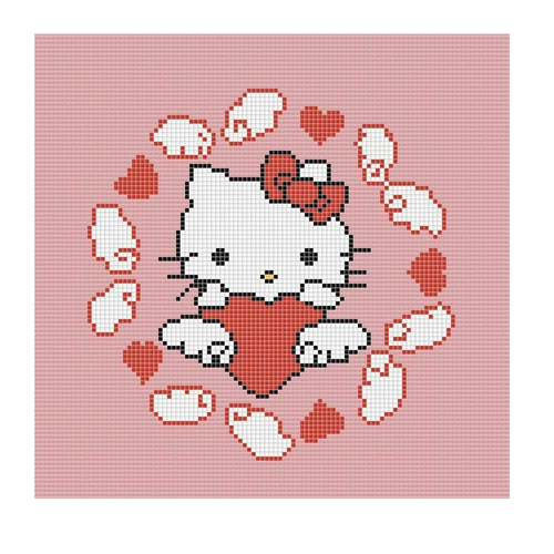 Hello kitty, красная розовая мозаика, головоломка