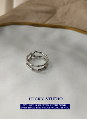 简约双层可调节开口竹节戒指女