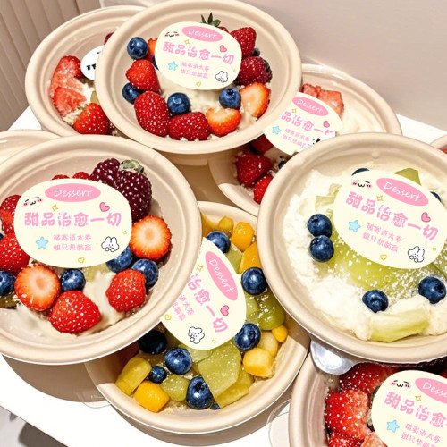 瑞文烘焙网红冷萃水果酸奶碗椰奶豆腐抱抱碗可降解纸碗摆摊包装盒 - 图0