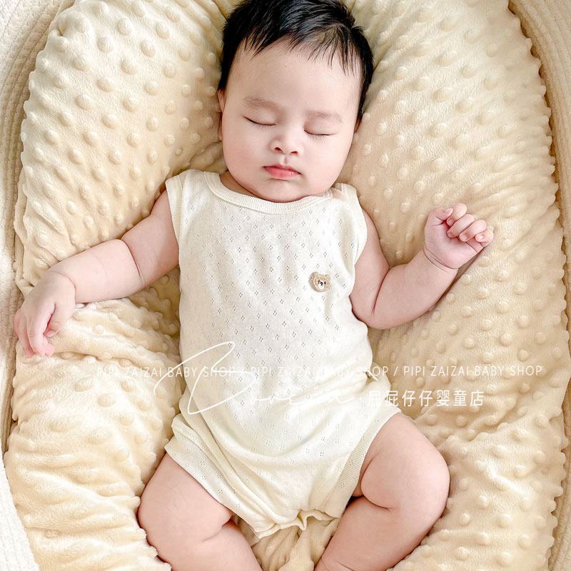 儿童无袖透气薄款背心宝宝夏季连体衣婴儿无骨0-3个月三角哈衣 - 图2