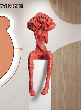 会所大厅少女雕塑落地工艺品摆放