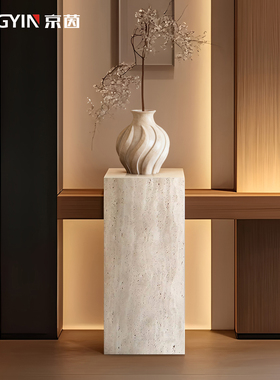 哑光天然洞石侘寂风雕塑底座摆
