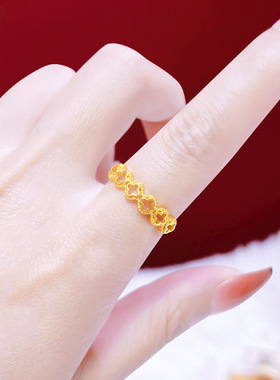 沙金戒指女蝴蝶结竹节开口仿真