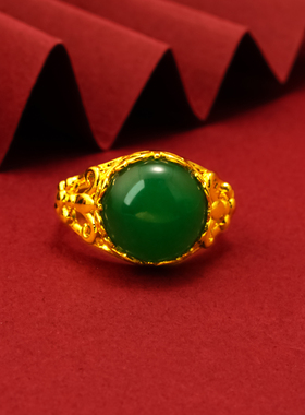 男士宝石戒指越南沙玉活口黄金色