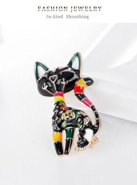 田园森系小黑猫胸针高温珐琅手绘