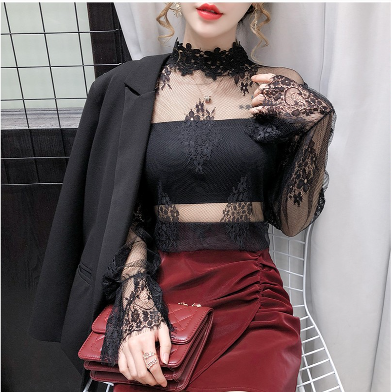 蕾丝打底衫女喇叭袖百搭时尚洋气内搭网纱上衣很仙的超仙小衫纱衣,淘宝优惠券,粉丝福利购,淘宝优惠卷