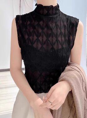 半高领蕾丝假领子百搭女无袖吊带背心木耳边花边领打底衫内搭上衣