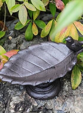 跨境欧式复古铸铁树叶鸟食盆摆件家居花园阳台庭院装饰园林别墅