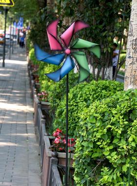 5ZW彩色大风车装饰户外旋转七彩铁艺工艺品插件别墅花园庭院田园