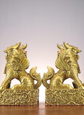 铜麒麟 财富麒麟 铜有底财福麒麟 家居店铺装饰铜摆件 祥云麒麟