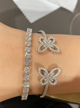 幻影双蝴蝶满钻镂空手镯时尚气质手环开口