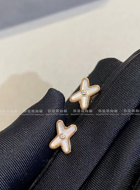 天然白贝母交叉耳钉贝壳耳环
