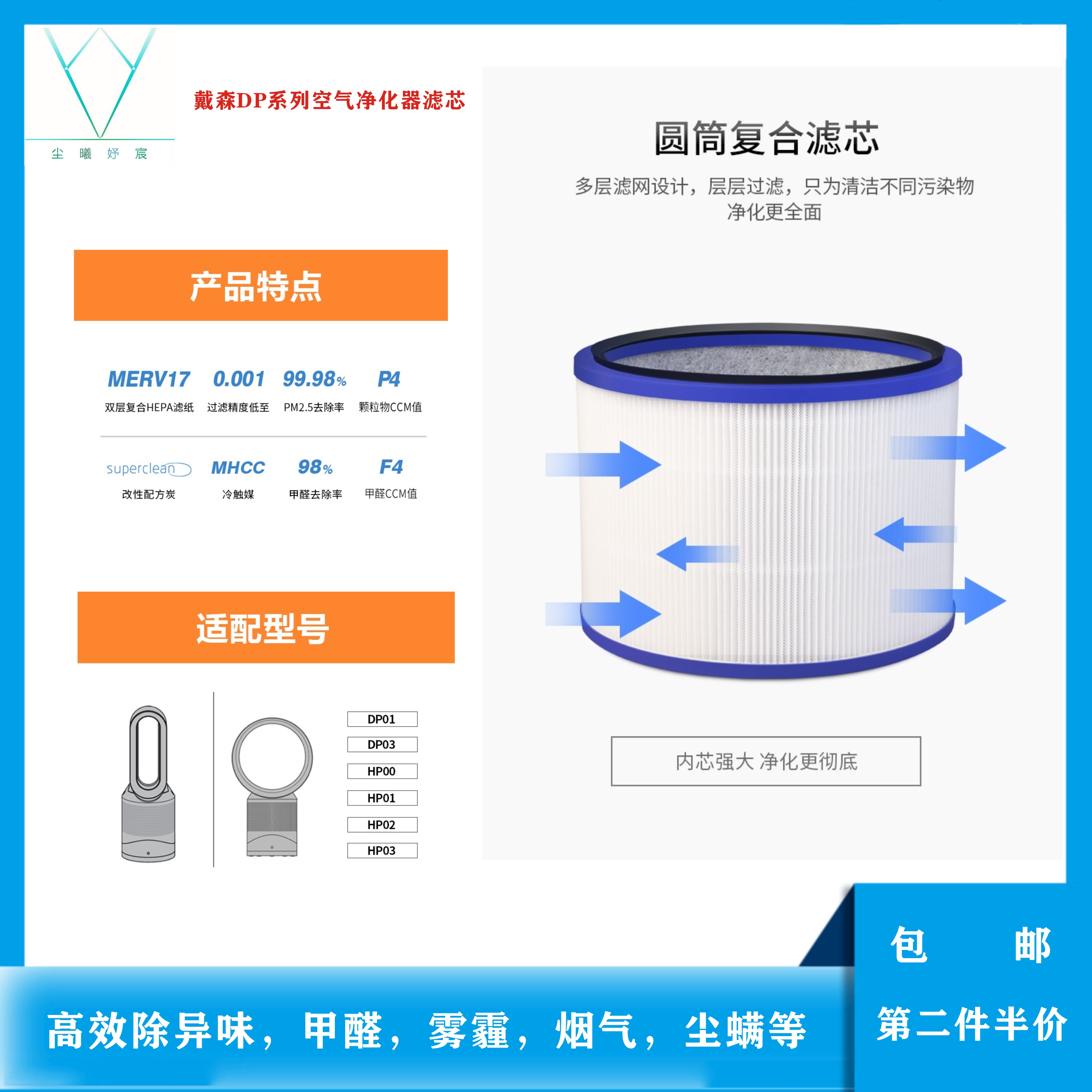 适配戴森Dyson空气净化器滤芯滤网HP00/HP/DP/TP/01/03高效过滤网-图1