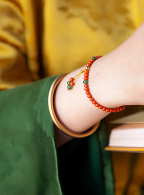 毗卢院·「金屿」天然原矿南红满色肉小米珠手串18K黄金三通碧玉