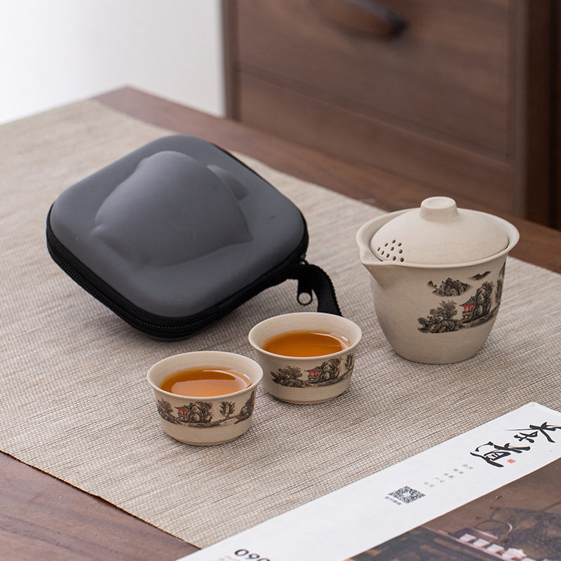 Ceramic travel tea set Kung Fu tea set Outdoor camping equipment Portable Quick Customer Cup Storage Bag One Pot Two Cups